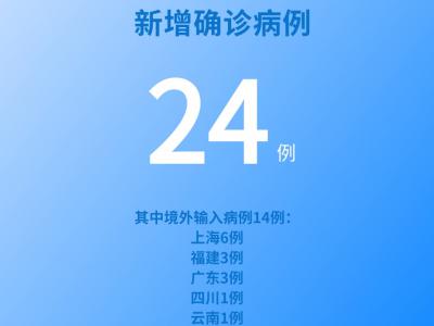 國家衛健委：6月1日新增新冠肺炎確診病例24例其中本土病例10例