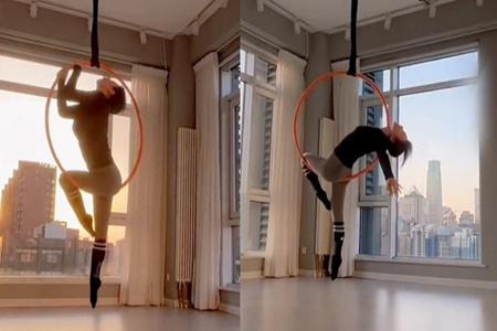 柳巖最新近況曝光 穿緊身衣騰空大玩瑜伽太驚艷