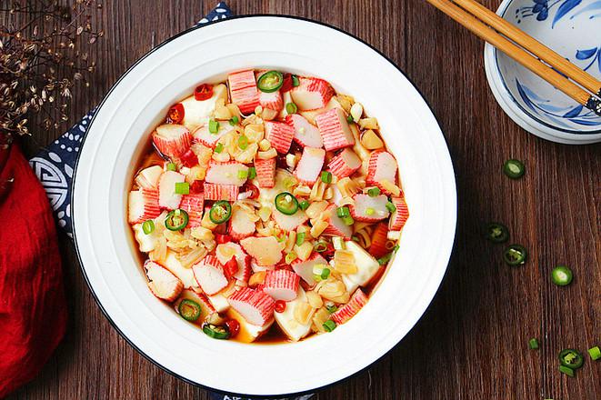 蟹肉棒蒸豆腐的做法-咸鮮味蒸菜譜