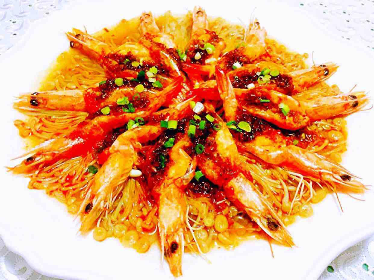 蒜蓉海蝦蒸金針菇的做法-家常味蒸菜譜