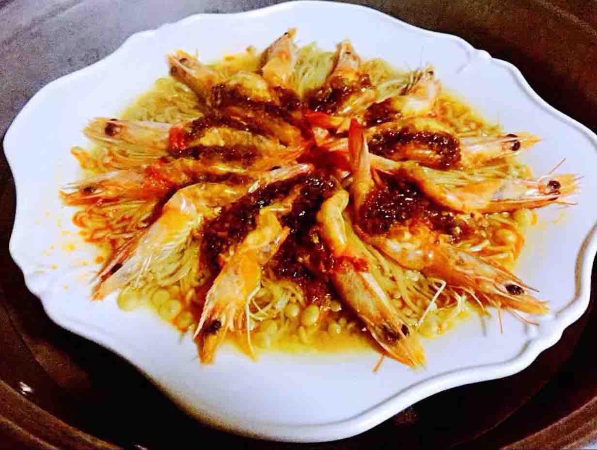 蒜蓉海蝦蒸金針菇的做法-家常味蒸菜譜