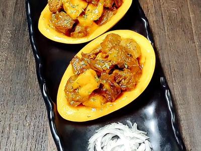 芒果牛肉粒的作法-家常味炒菜譜