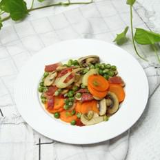 白蘑菇豌豆炒培根的做法-咸鮮味炒菜譜