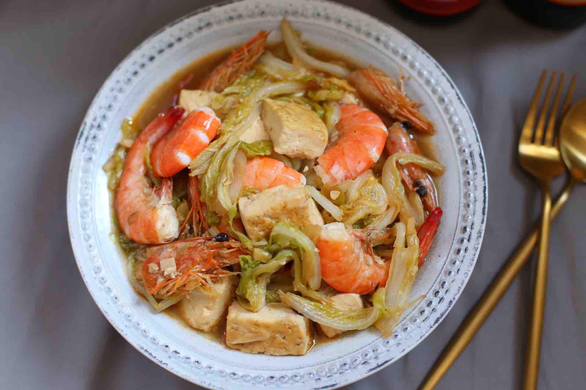 白菜鮮蝦豆腐煲的做法-家常味燉菜譜