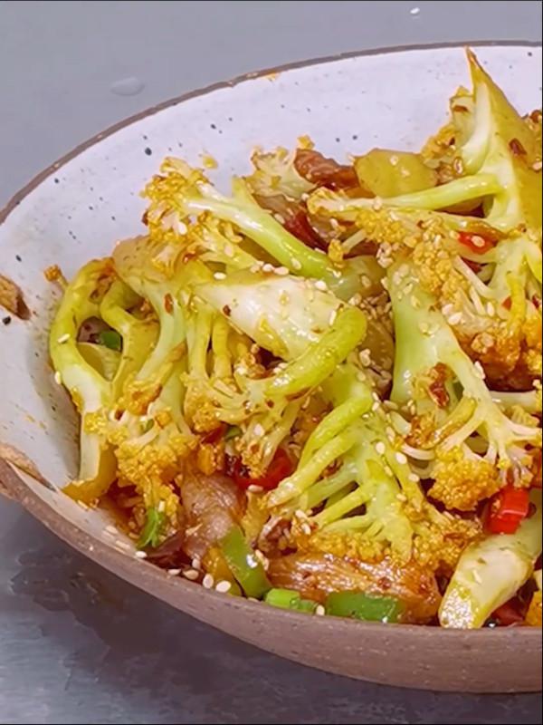 干鍋花菜簡單做法，1分鐘教學搞定，不焯的做法-香辣味炒菜譜